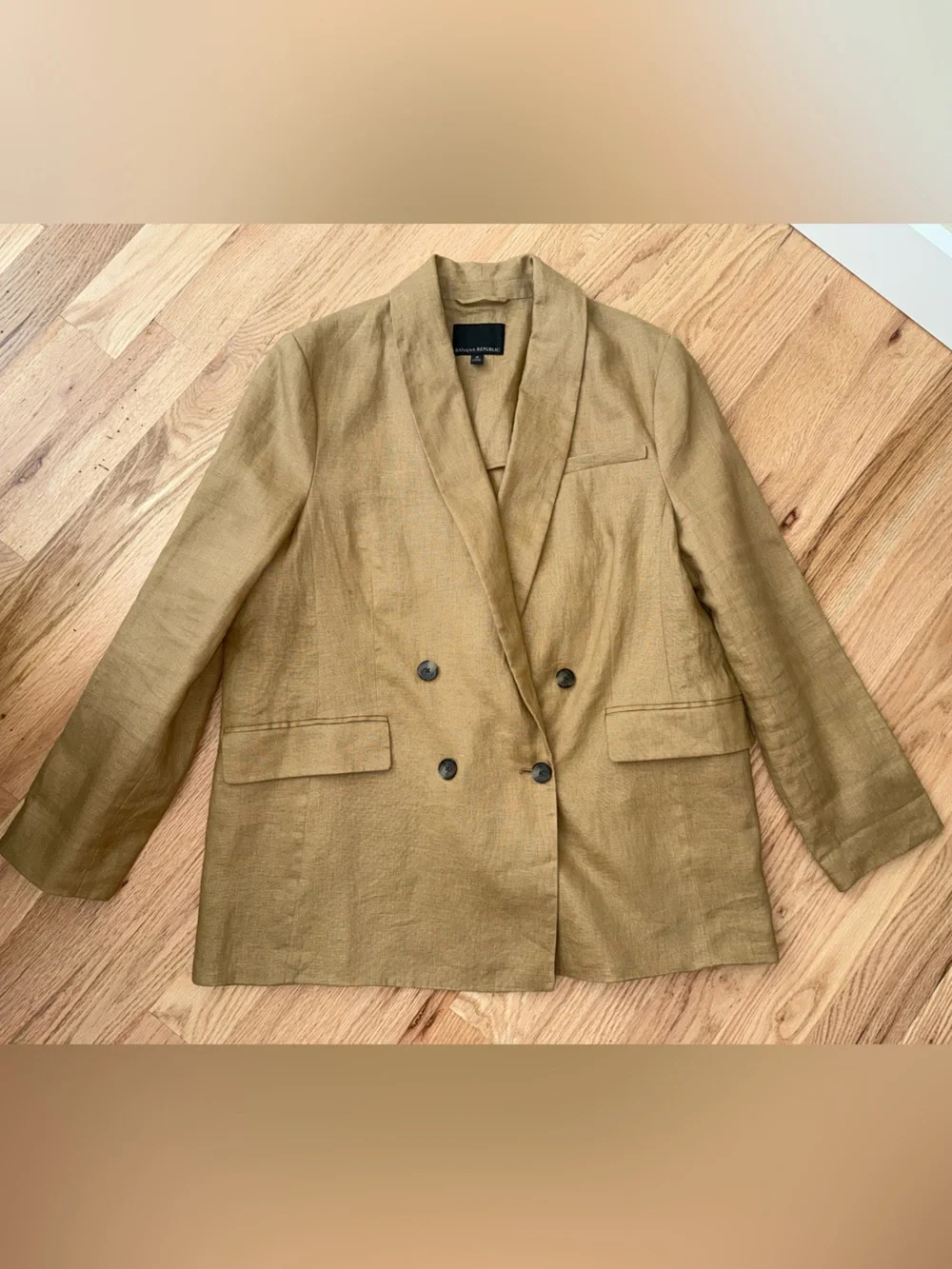 Banana Republic Linen Double Breasted Blazer Iced Latte Tan Size 18
